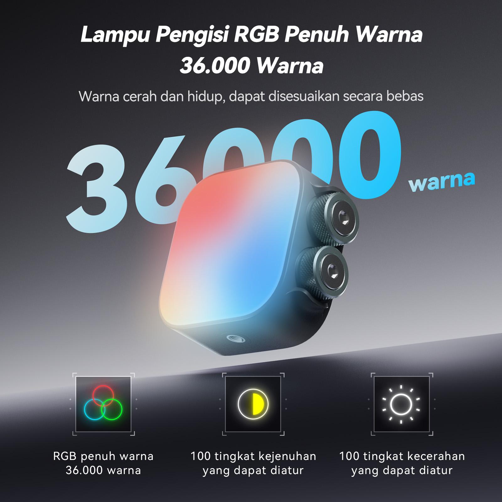 PHOTOOLEX Black Warrior Tofu Light – Lampu LED Kamera Portable RGB 2500–9900K 2000mAh 360° Full Color dengan 21 Efek Cahaya untuk Konten Kreator, Fotografi & Ponsel PHOTOOLEX Black Warrior Tofu Light – Lampu LED Kamera Portable RGB 2500–9900K 2000mAh 360° Full Color dengan 21 Efek Cahaya untuk Konten Kreator, Fotografi & Ponsel