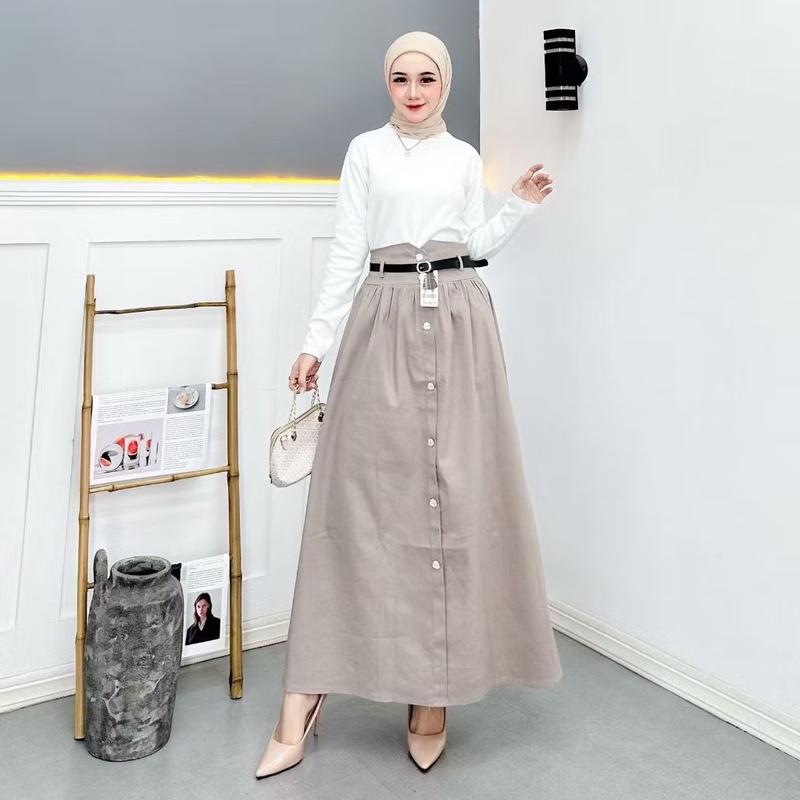 JESIKA- Joy Skirt Korean Style- Terbaru Maxi Skirt Katun Strech - Skirt Model Midi & Panjang- Rok Wanita Terlaris Serut 3