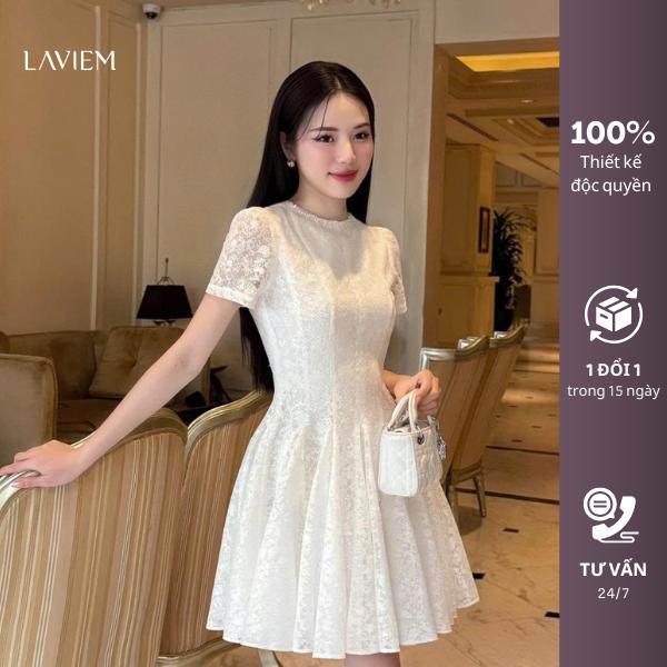 LAVIEM - Kamen Dress - Váy thiết kế ren trắng cổ đính cườm kim sa