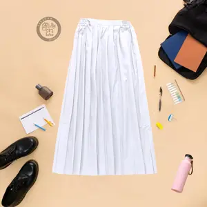 Rok Plisket Rempel Full Panjang Putih - Bahan American Drill Tebal - Pinggang Karet - Seragam Sekolah SD SMP SMA