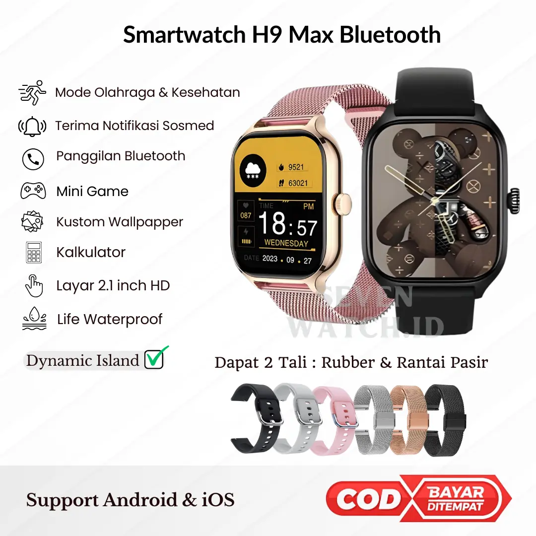 SMARTWATCH H9 MAX - Jam Tangan Pintar H9 Max Dapat 2 Tali Layar HD Jernih Pemantau Kesehatan Kalkulator Panggilan Bluetooth