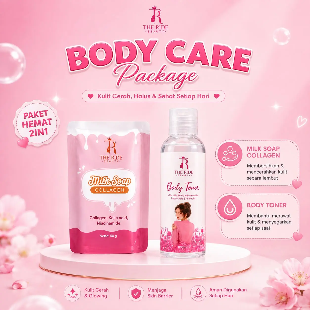 ( Spesial Bundling M&T ) Milk soap Collagen & Toner body The Ride Beauty