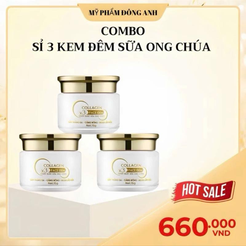 SỈ 3 HỘP KEM ĐÊM SỮA ONG CHÚA - HỖ TRỢ DƯỠNG TRẮNG DA & HỖ TRỢ GIẢM THÂM NÁM TÀN NHANG - MỸ PHẨM ĐÔNG ANH