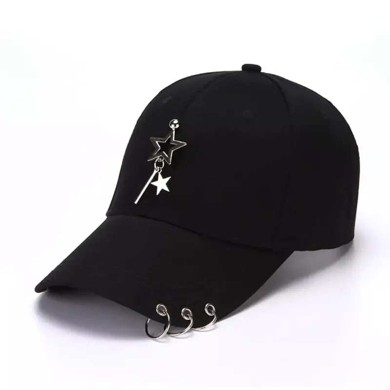 TOPI KEKINIAN PRIA WANITA COD Topi Distro Pria Dan Wanita/Topi Unisex Besi Cincin Hip-Hop Kasual New Model/Topi Anting Korea Karakter Kpop /Topi Anting Korea Keren 1