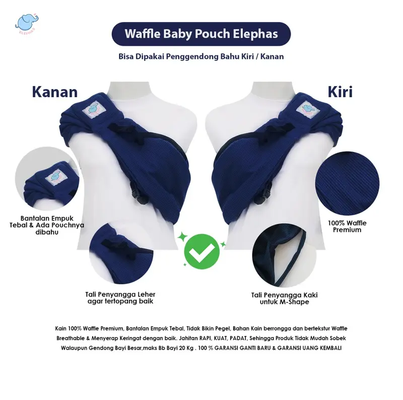 Elephas Waffle Baby Pouch - Gendongan Bayi Gendongan Instan  Jarik Premium Gendongan Mshape Bergaransi Bisa dari Newborn hingga Toddler multifungsi bepergian 2