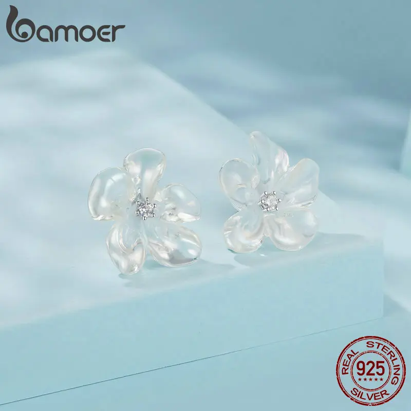 Bông Tai Đinh tán Hoa Tươi, Bamoer, Bạc Sterling 925, Dành Cho Phụ Nữ, Đồ Trang Sức, Quà Sinh Nhật