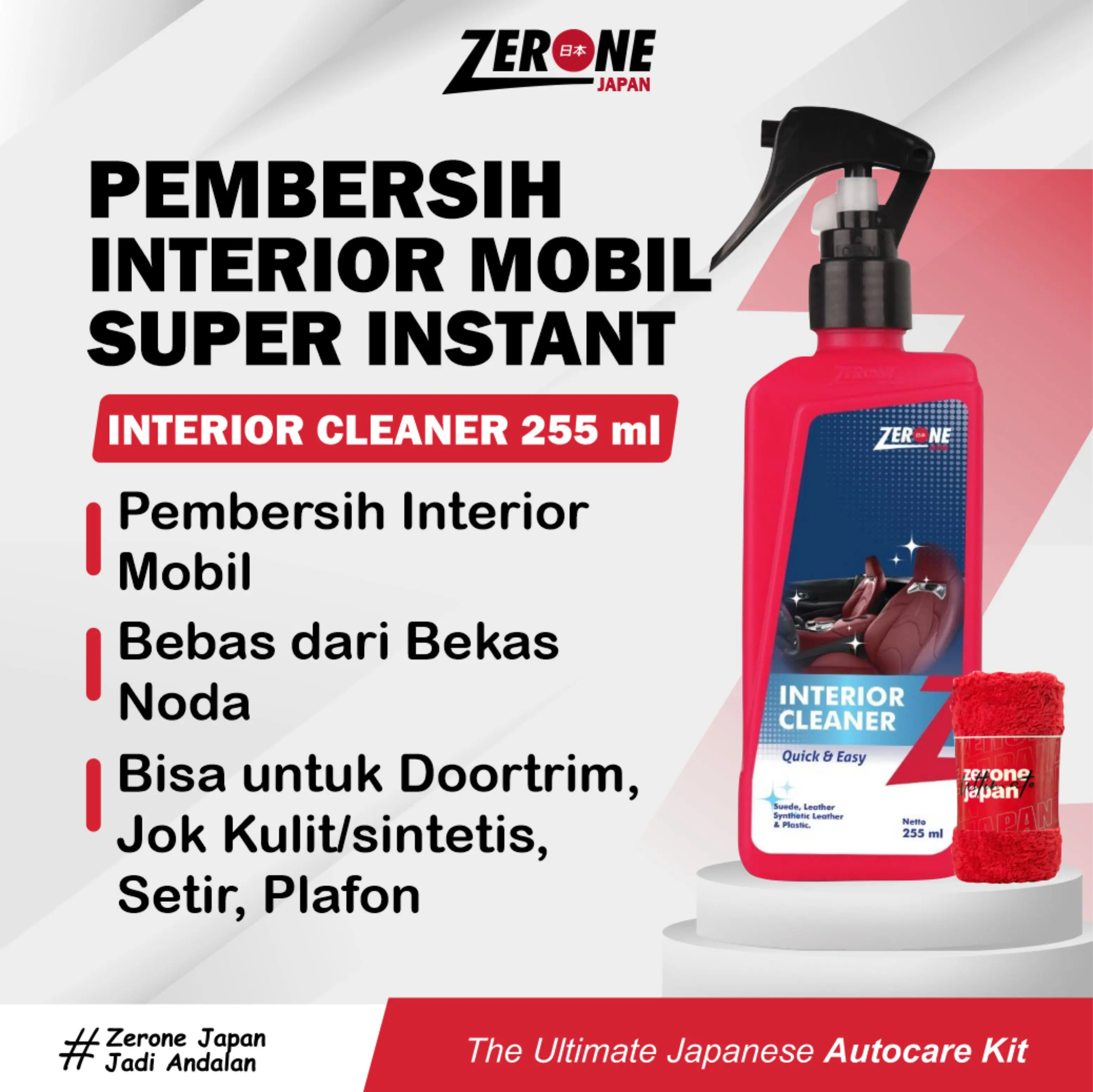 Zerone Interior Cleaner 255ml - Pembersih Interior, Dashboard & Jok Mobil Bahan Kain, Plastik, Bludru