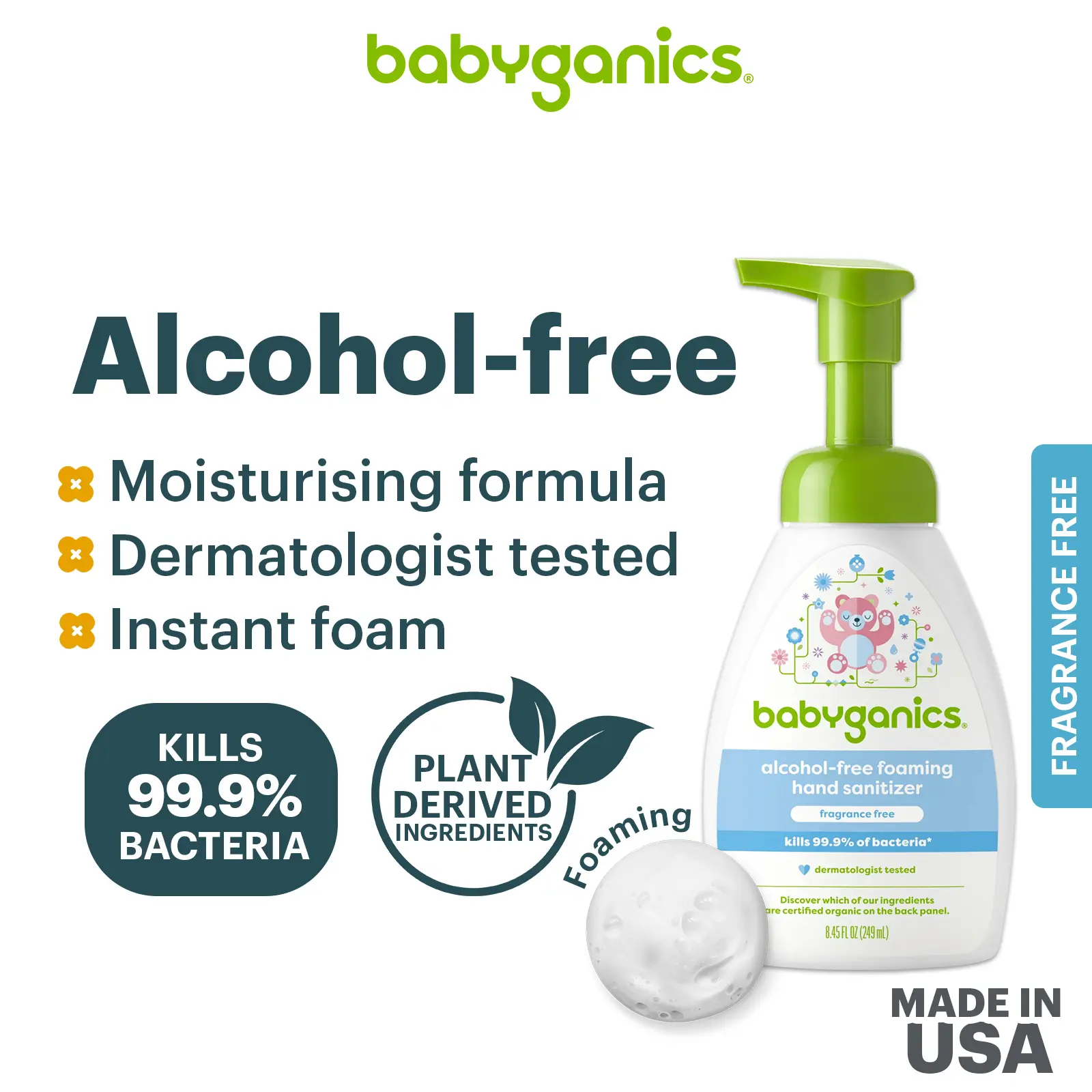 Babyganics alcohol free foaming hand sanitizer 250ml - fragrance free