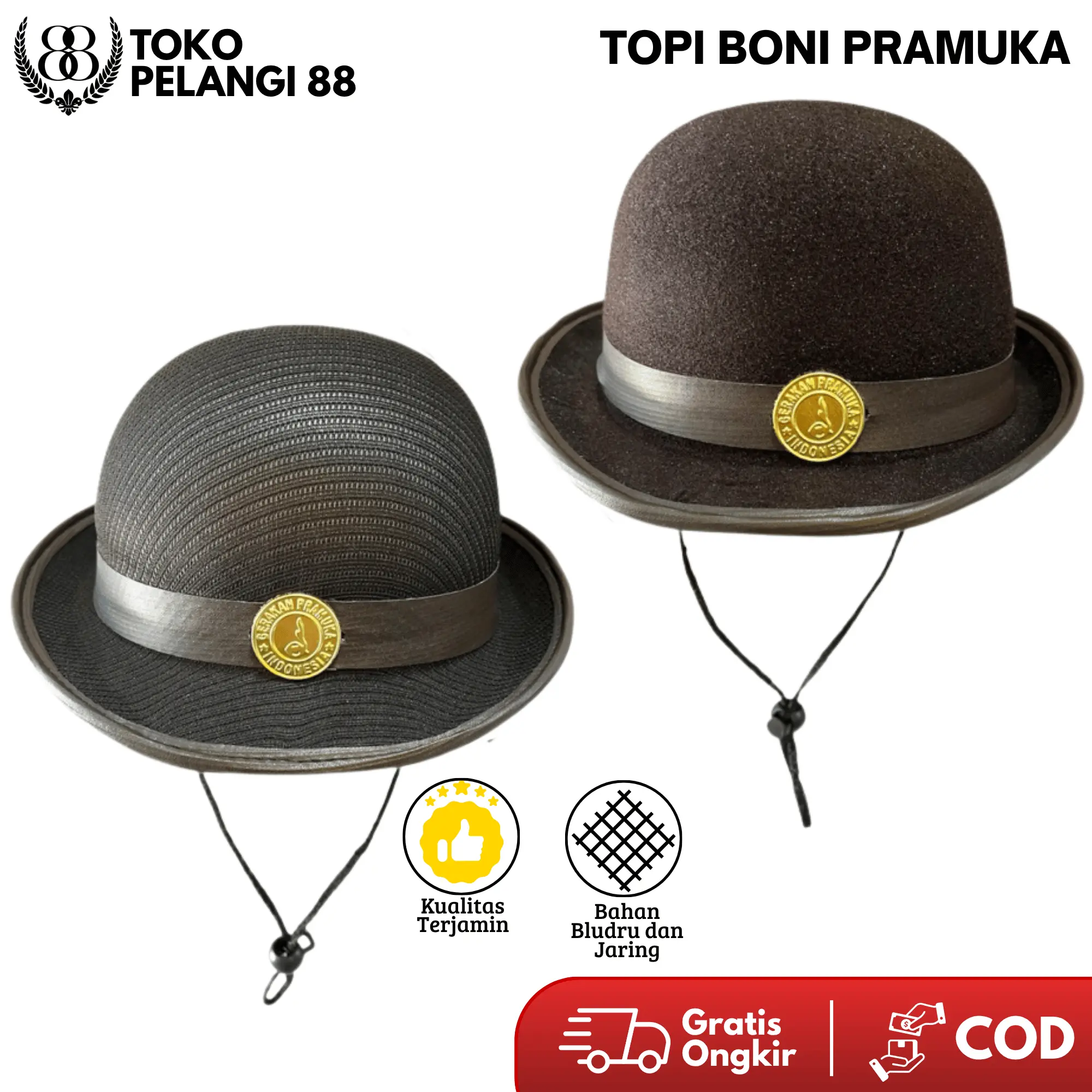 TOKO PELANGI 88 Topi Boni Pramuka Laken dan Rajut Coklat Tua Topi Boni Putri Penggalang Penegak Pembina Bahan Kain Laken Beludru dan Rajut