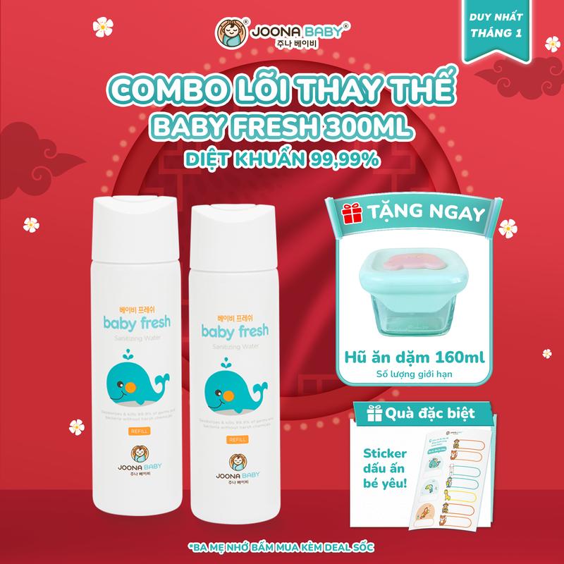   Tặng 1 khăn sữa  Combo 2 lõi xịt đa năng Baby Fresh giúp khử khuẩn khử mùi và phòng bệnh cho bé 300ml - Joona Baby 