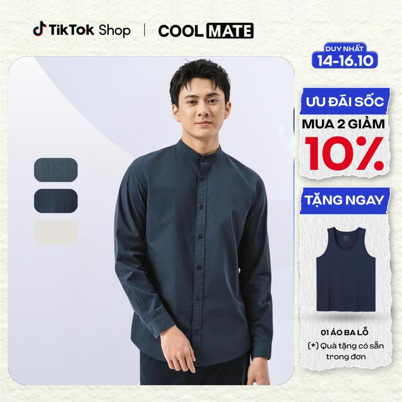 [TẶNG 01 Áo ba lỗ] Áo sơ mi dài tay cổ tàu Premium Poplin - Coolmate