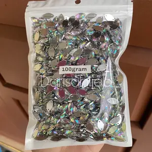 (100gram) 6x12 Payet Daun 1pack isi 5000 Diamond Mote sipit Tempel Permata Kilau Silver Mata Lancip Mata Putih Jahit Ada Lubang Pelangi AB