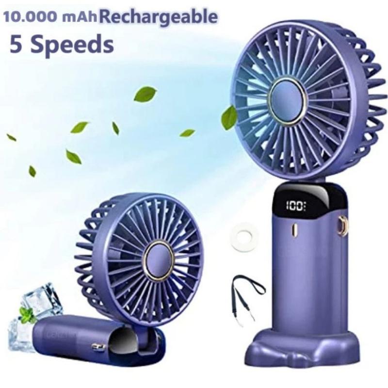 Quạt cầm tay tích điện Quạt mini 5 tốc độ gió linh hoạt Có thể gấp gọn có dây đeo cổ