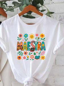 Camiseta MAESTRA para Mujeres Talla Grande - Blusa Casual de Cuello Redondo para Maestras, Estampado de Libro y Gráficos, Ropa de Educación en Español para Primavera y Verano, Tallas Grandes