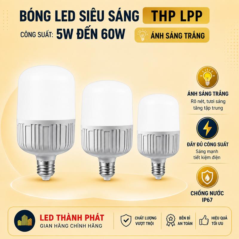 Bóng Đèn LED Siêu Sáng 60W 50W 40W 30W 20W 15W 10W Ánh Sáng Trắng 6500K Tiết Kiệm Điện Chống Nước E27 FlashSale