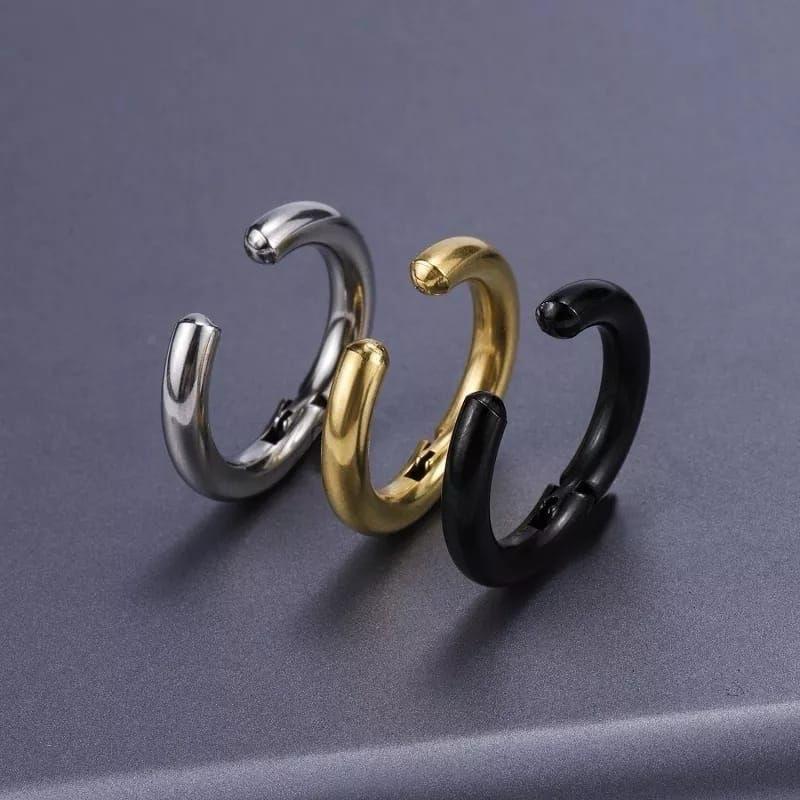 Anting jepit tanpa tindik model hoop style k-pop Silver Titanium 8