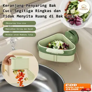 【Kitchen Gem Shop】 Keranjang Pembuangan Wastafel Segitiga Tekan-Bawah Dengan Cangkir Hisap Memisahkan Wastafel Dapur Dan Menyaring Sisa Makanan Daun Teh Dan Sampah Lainnya Kitchenware Kitchenware