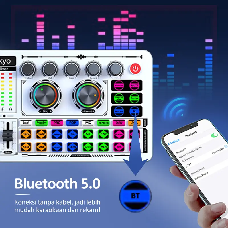 Bonkyo F999 Live Sound Card Live Mixer Periferal Komputer Untuk Audio Kartu Suara Karaoke Langsung HP PC Mac 5.1 channel surround Laptop Microphone Soundcard 3