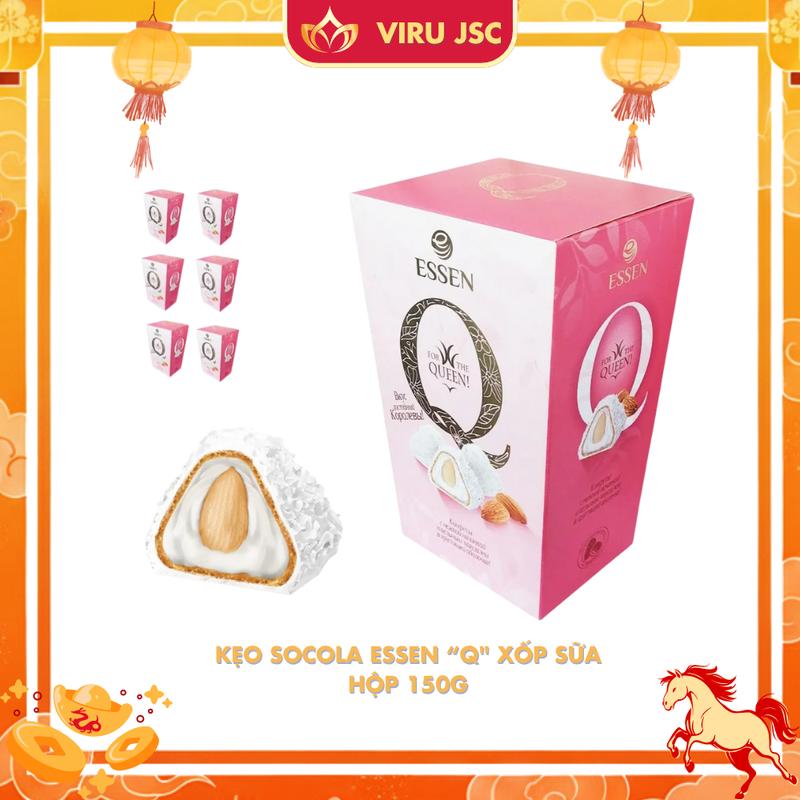   Nhập khẩu Nga  - Kẹo Socola Essen "Q" Xốp Kem Hạnh Nhân & Dừa - Hộp 150g - Ăn Vặt Chocolate 