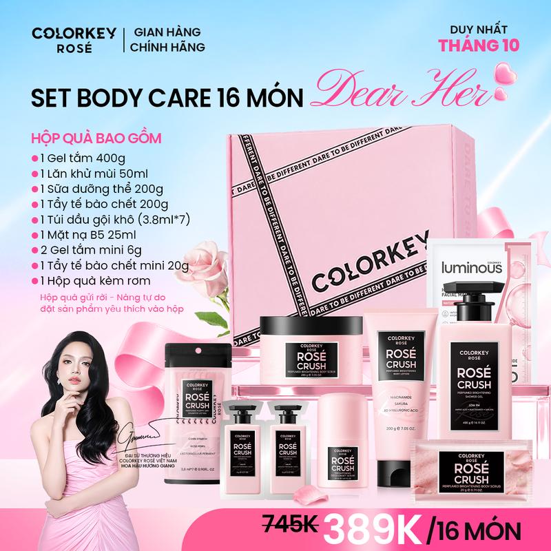 Bộ Chăm Sóc Cơ Thể COLORKEY ROSÉ Sữa Tắm + Sữa Dưỡng Thể Lăn Khử Mùi + Tẩy Tế Bào Chết