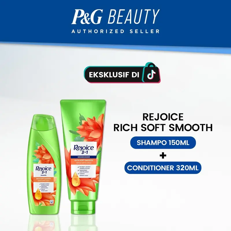 Rejoice Shampo Rich Halus Lembut 150 ml 1 Pcs Dan Rejoice Conditioner Rich Halus Lembut 320 ml 1 Pcs 0