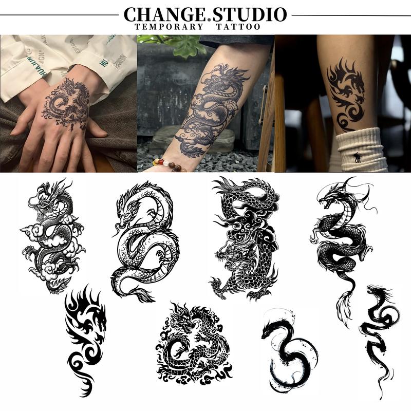 Hình xăm, Dòng rồng Hình xăm tạm thời Kéo dài trong 15 ngày. Chống Thấm Nước Và Chống Chà Xát Miếng Dán Hình Xăm full chân temporary  tattoo