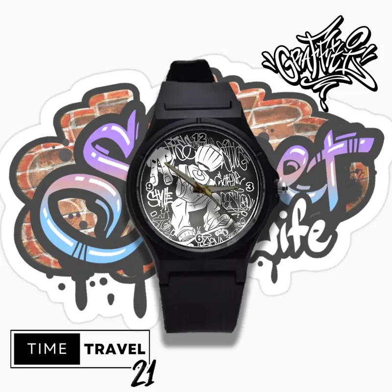 Jam Tangan Unisex Pria /wanita Distro Grafity Strap Ruber Street Art Polos DS0A04 0