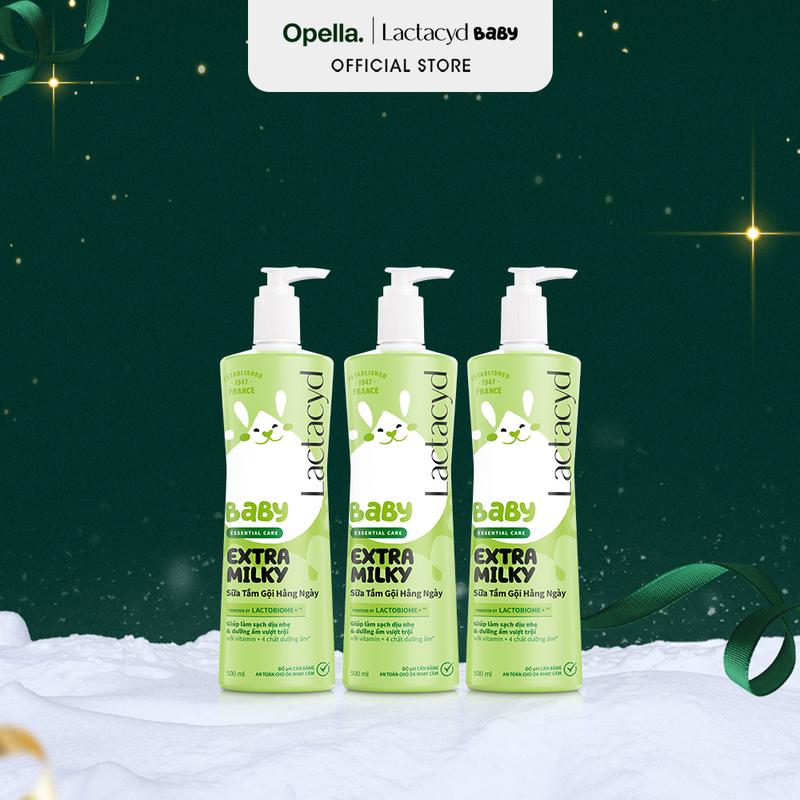  Bộ 3 chai Sữa Tắm Gội Trẻ Em Lactacyd Milky Bảo Vệ Nuôi Dưỡng Da và Tóc Bé 500ml chai Cho Bé 