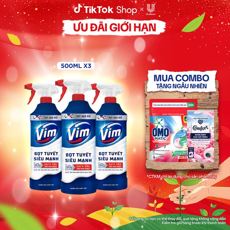 Combo 3 Bọt Tuyết Siêu Mạnh Tẩy Bồn Cầu và Nhà Vệ Sinh Vim | Diệt 99,9% Vi Khuẩn 500ml 1