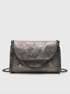 Bolsa cruzada de mujer con cadena metálica y decoración tejida, bolso de mano de PU con solapa para trabajo, exteriores, cena, uso diario