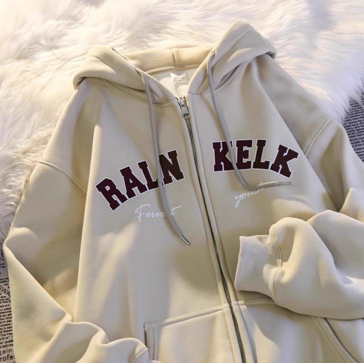 Jaket Hoodie RALN KELK Zipper Unisex Casual Street Lengan Panjang Pullover Resleting Fleece Pria Wanita Lembut Terbaru Kekinian Keren Remaja Distro Suwiter