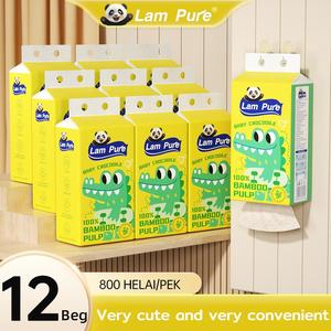 【12pek】 Kertas Tisu Pulpa Buluh Alamiah, Corak Buaya, 800 helai setiap pek (120mmx175mm), Mesra Alam, Saiz Keluarga, Tebal dan Lembut, Terbiodegradasi, Pembungkusan Besar