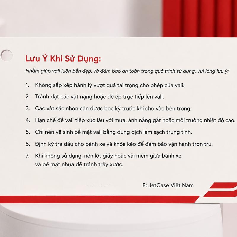 Thẻ Lưu Ý Sử Dụng Vali Jetcase Việt Nam