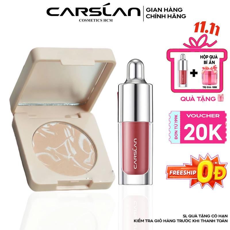   CARSLAN  Combo phấn nén mini son mini trang điểm kiềm dầu dưỡng ẩm môi tiện lợi 1gam 