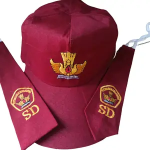Topi  sekolah Sd+dasi laki laki perempua depan di bordir belakang mengguanakn karet