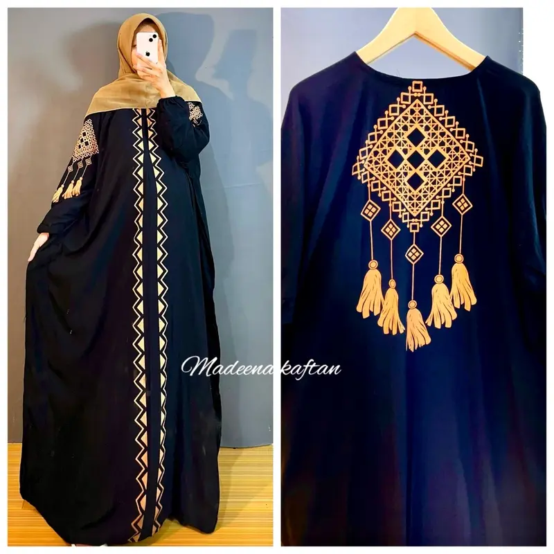 Kaftan Maimunah Terbaru Rayon Jumbo Adem Nyaman Tebal Busui Gamis Cantik Wanita Muslim Mewah Elegan Murah Dress Remaja Dewasa Syari Motif Panjang Kondangan Lebaran Formal Hitam 0
