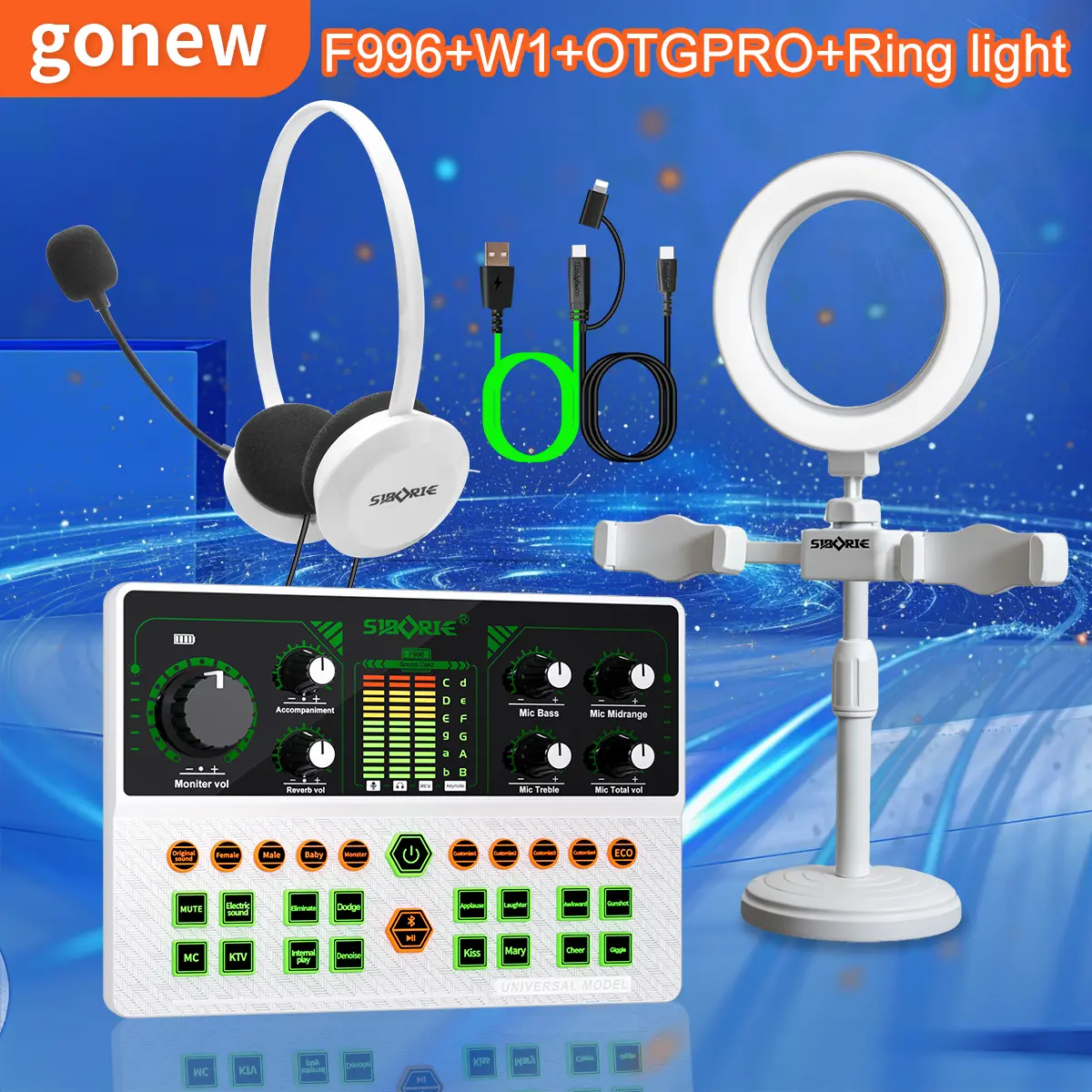 Gonew Siap COD F996 Soundcard+W1 Headphone +OTGPRO-2IN1 +Ring light Paket Lengkap Pengiriman Cepat Satu Set Dudukan Lengkap Gratis