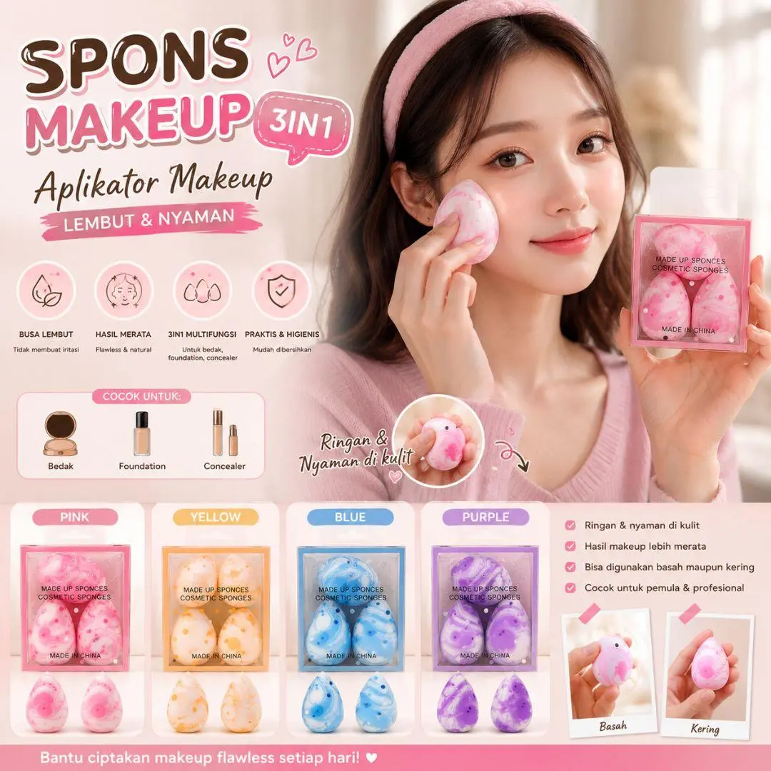 Spons Makeup 3IN1 Lembut Aplikator Bedak Foundation Concealer | Beauty Blender Makeup Sponge | Spons Makeup 3 Pcs