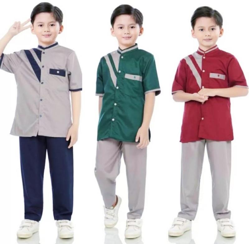 Setelan Koko Hafizh Muslim Anak Lengan Pendek Bahan Poly Micro Usia 1-12 Tahun Baju Katun Celana 4