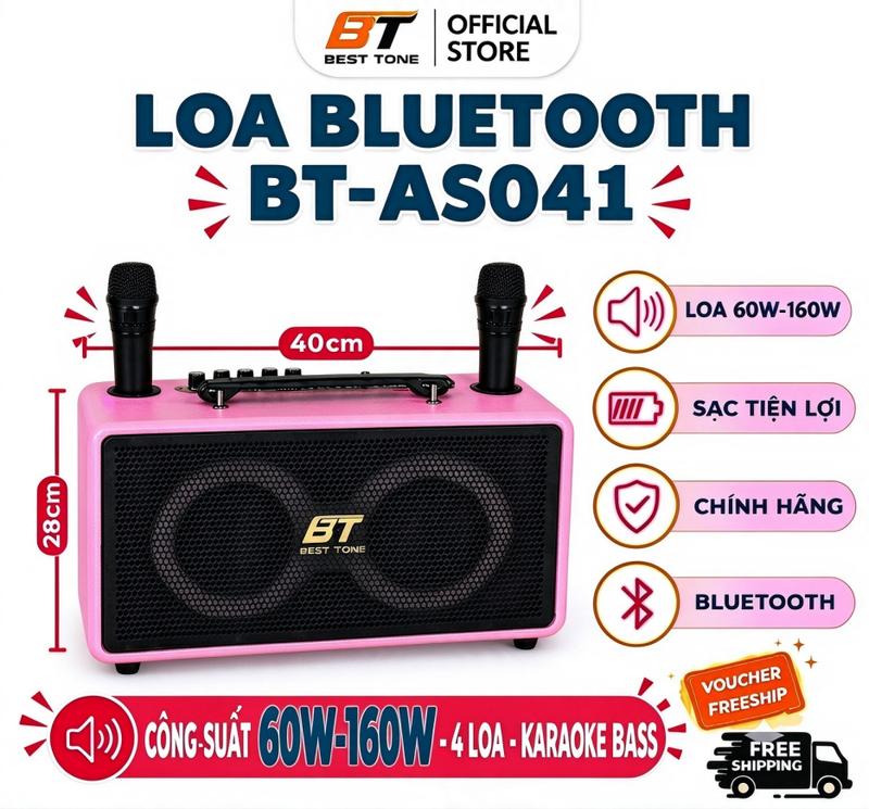 Loa Bluetooth BT-AS041 Công Suất 60-100W - Mic Không Dây, Đa Dạng Cổng Kết Nối, Pin Bền, Âm Thanh Sống Động,Loa Karaoke