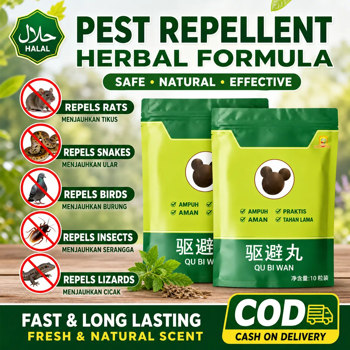 333-Pil Pengusir Hewan Liar Super Efektif, Usir Burung Sriti, Ular, Tikus, Babi Hutan & Kelelawar (Daya Tahan Sampai 30 Hari); Bahan Herbal Alami, Tidak Beracun, Aman Dipasang di Kebun Tanaman, Atap Rumah dan Sekitar Kandang Ternak3333