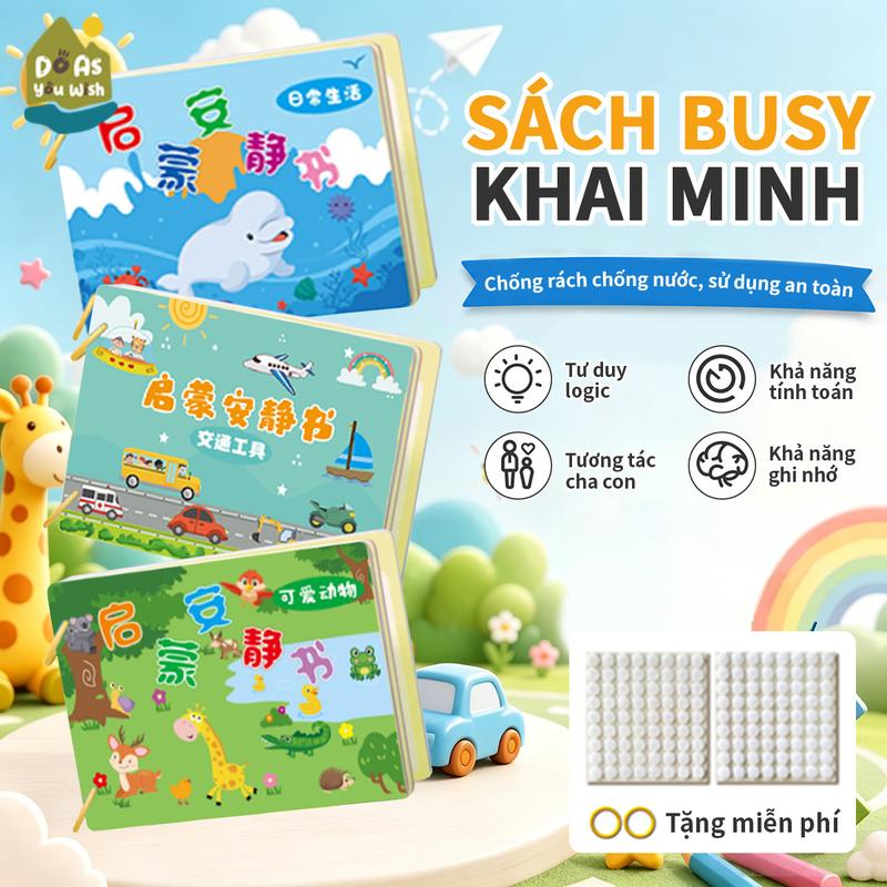 Sách sticker xé dán bằng tay,Sách yên tĩnh,Sách sticker nhận biết động vật,Giấy dày cao cấp,Thiết kế gáy vòng mở đóng tiện lợi,Sticker có thể dán lại nhiều lần.
