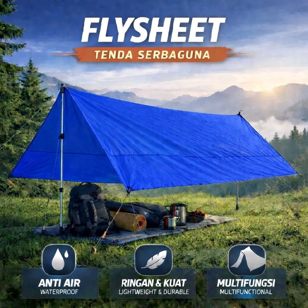 FLYSHEET 2x1.5 Tenda Flysheet Ukuran 2m x 1.5m dengan 8 Lubang Pengait Bahan Waterproof Metallic Warna Cerah Selalu Ready