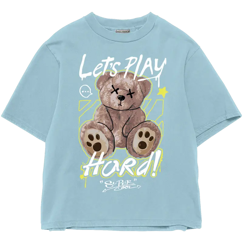 Kaos Wanita Pria Bahan Katun Teddy Bear Lets Play Beruang Lengan Pendek combed baju T-shirt Dewasa Top atasan Distro Unisex Tebal Merah 2