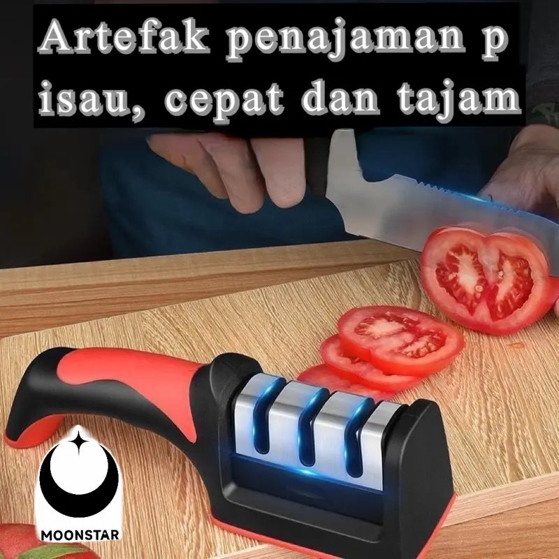 [MOON] Alat Asahan Pengasah Penajam Pisau Alat Dapur 3in1 / Alat Pengasah Pisau dan Gunting 3 in 1 Knife Steel 3