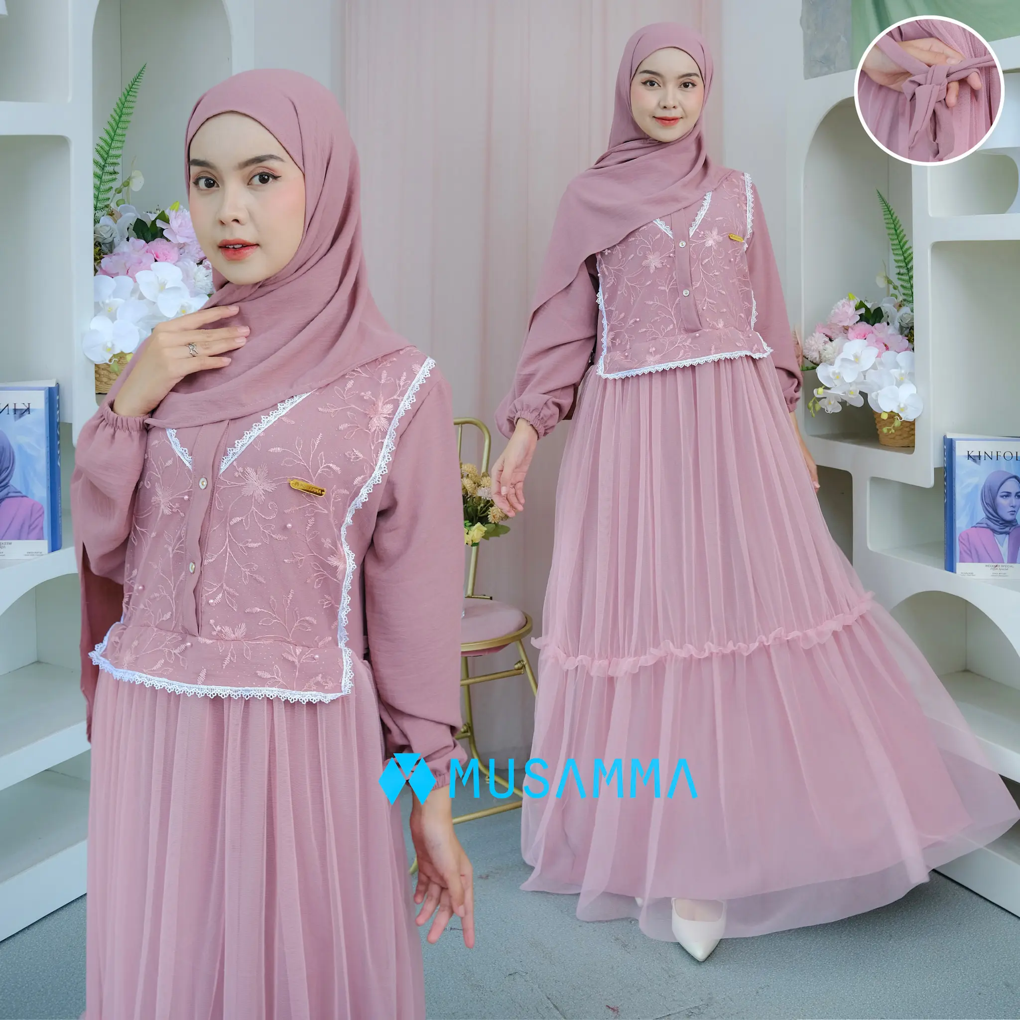 HANA DRESS - Gamis Crinkel Premium Mix Brokat Tile Mutiara Busui dan Wudhu Friendly