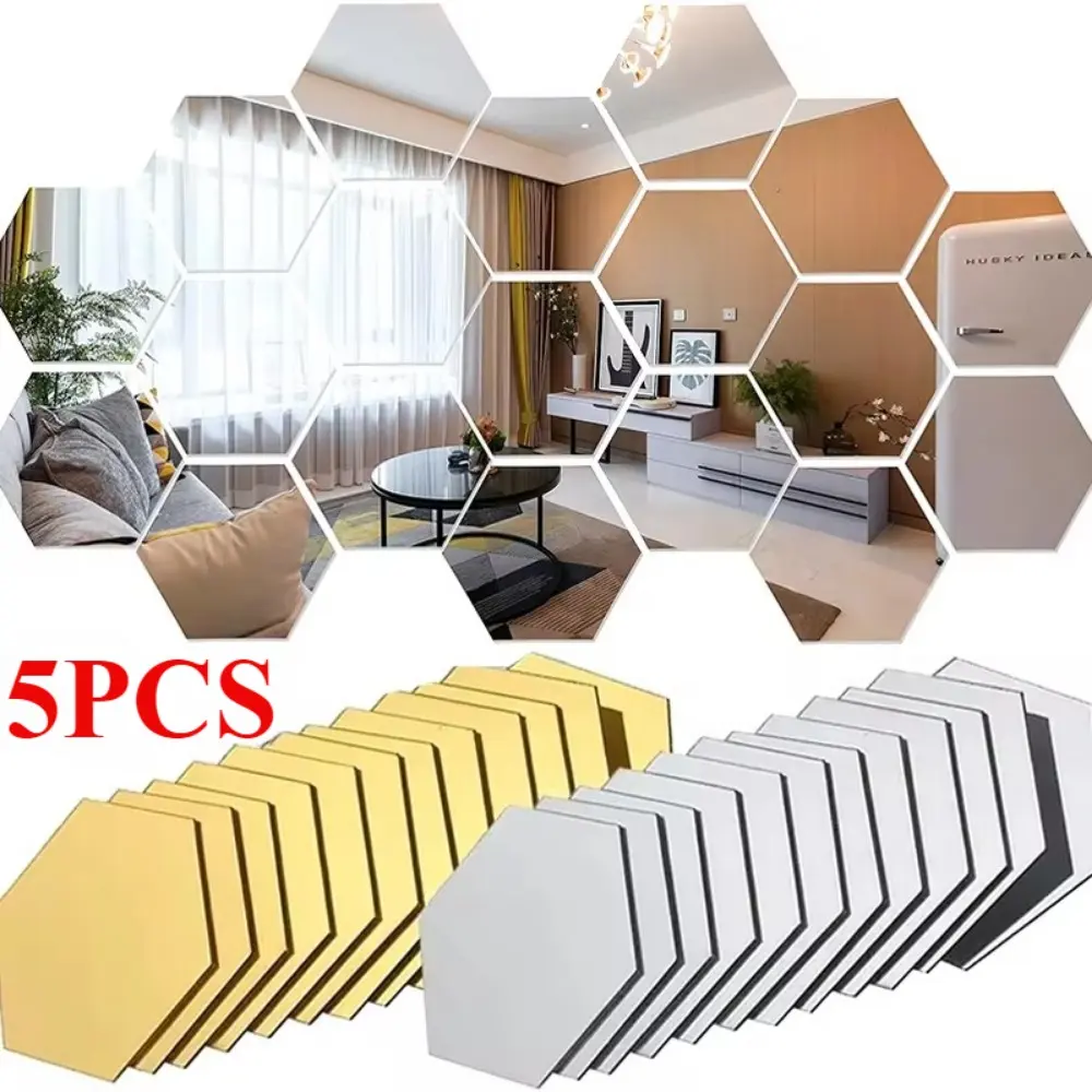 1/5pcs Mini Hexagon Mirror Wall Stickers DIY Wall Mirrors Sticker Removable Self Adhesive Aesthetic Mosaic Tiles Decals Home Decoration