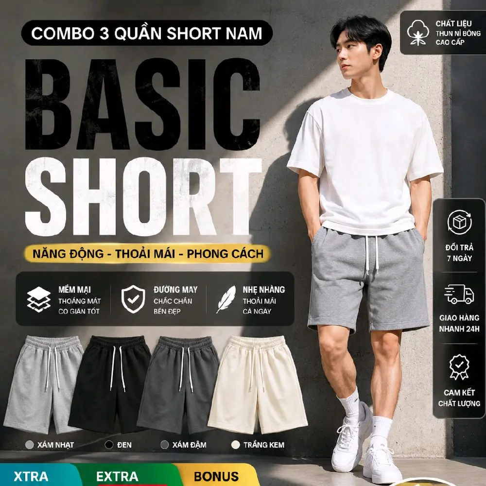 (combo 3 quần hơn 100k) quần short nỉ BASIC nam nữ from trên gối bản nâng cấp hách dáng Menswear Nam nữ