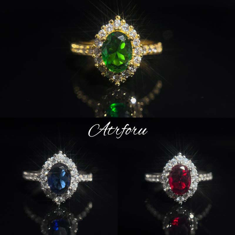 Nhẫn Đá Quý Có Thể Điều Chỉnh S925 Thanh Lịch, Thiết Kế Hình Bầu Dục, Sapphire, Ruby Và Đá Ngọc Lục Bảo, Hoàn Hảo Cho Mọi Dịp, Đóng Gói Đẹp, Bền Và Chống Phai Màu, Chống Thấm Nước, Thích Hợp Mặc Hàng Ngày, Atrforu 1