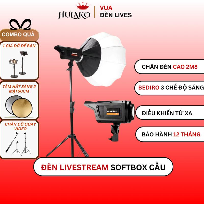 Đèn Led Livestream, Quay video Bediro 65cm, Softbox Studio 3 Chế Độ Sáng Chân 2m8 Cao Cấp HULAKO